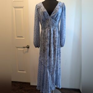 Forever 21 Light Blue Floral V‑Neck Maxi Dress – Size M